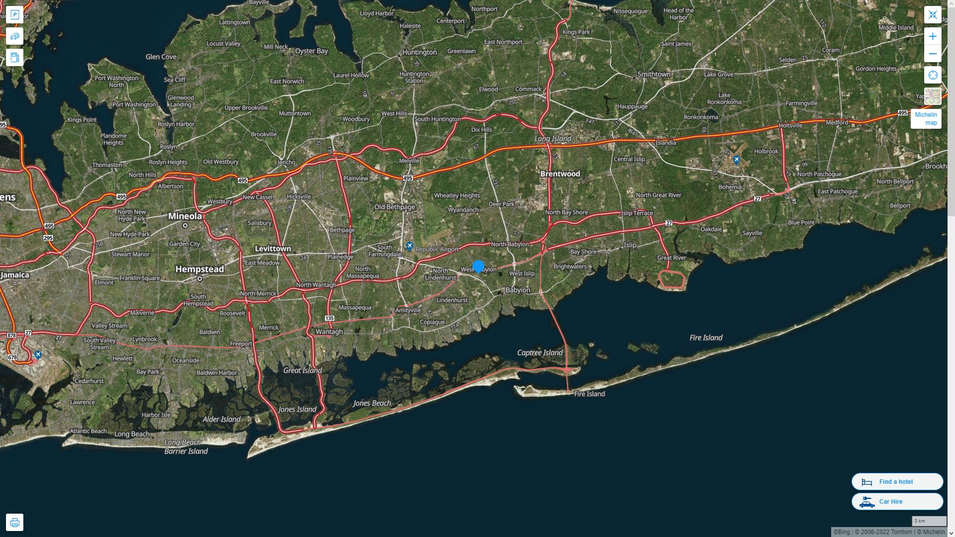 West Babylon New York Highway and Road Map with Satellite View